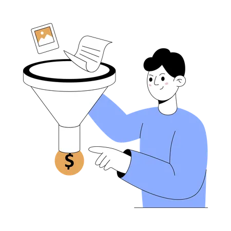 Employee shows Sales Funnel  Illustration