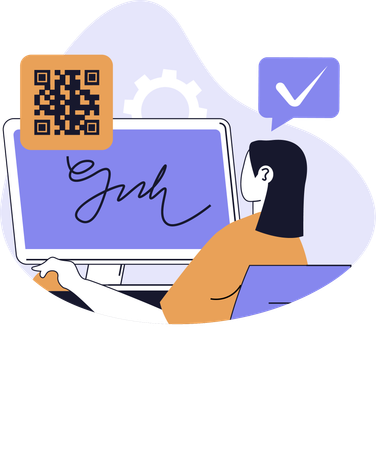 Employee signing contract digitally  Illustration
