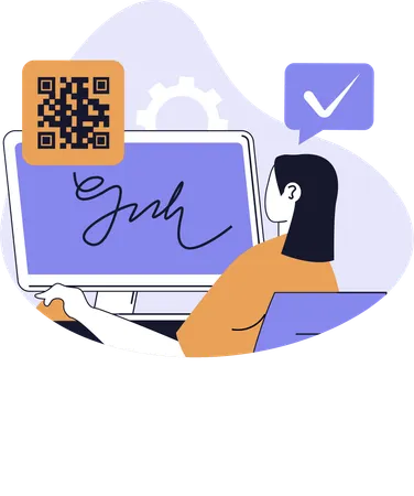 Employee signing contract digitally  Illustration