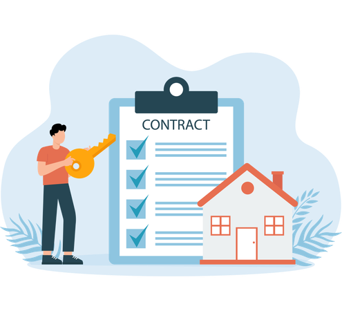 Employee signing new House Contract  Illustration