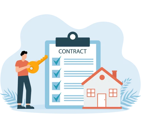 Employee signing new House Contract  Illustration