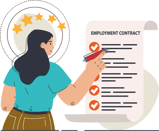Employee signs employment contract  Illustration