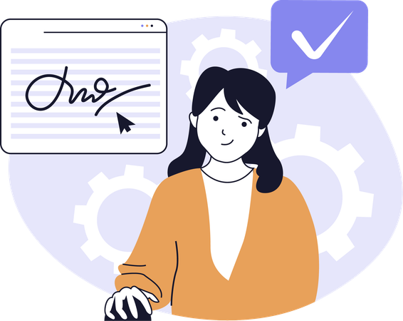 Employee signs job contract  Illustration