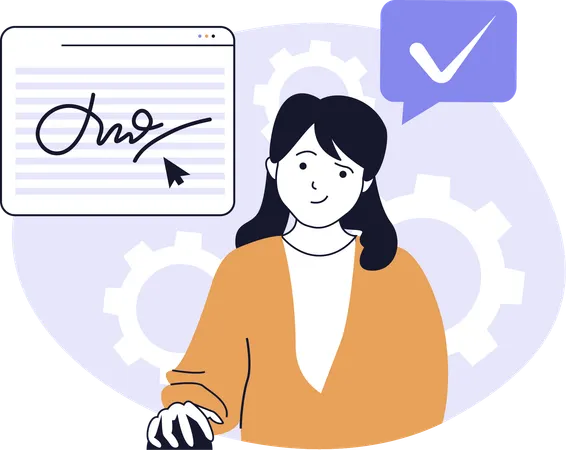 Employee signs job contract  Illustration