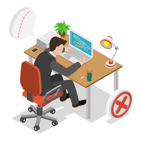 Employee sitting in wrong posture  Illustration