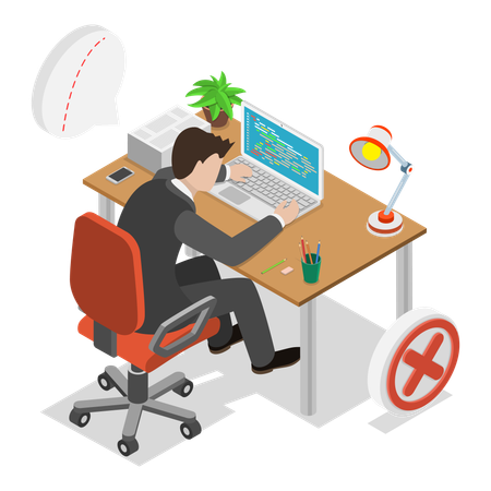 Employee sitting in wrong posture  Illustration