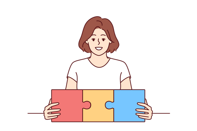 Employee solves business puzzle  イラスト