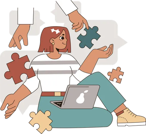 Employee solves business puzzle  Illustration