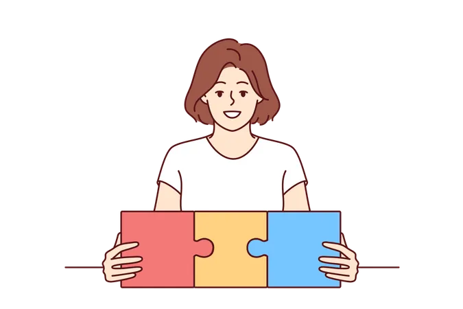 Employee solves business puzzle  Illustration