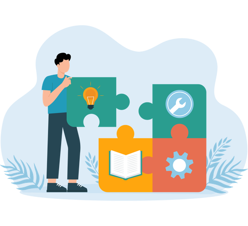 Employee solving business puzzle  Illustration