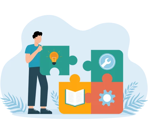 Employee solving business puzzle  Illustration