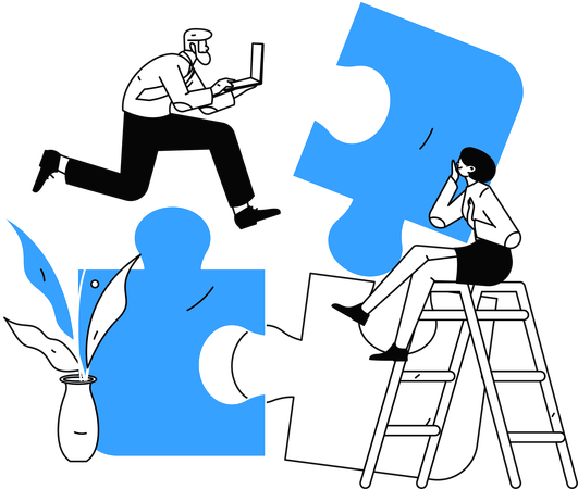 Employee solving business puzzle  Illustration