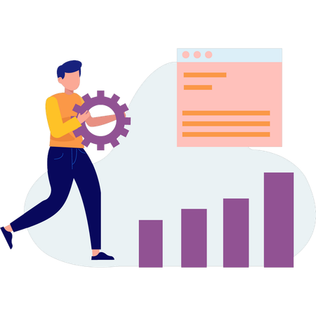 Employee standing near business bar graph  Illustration