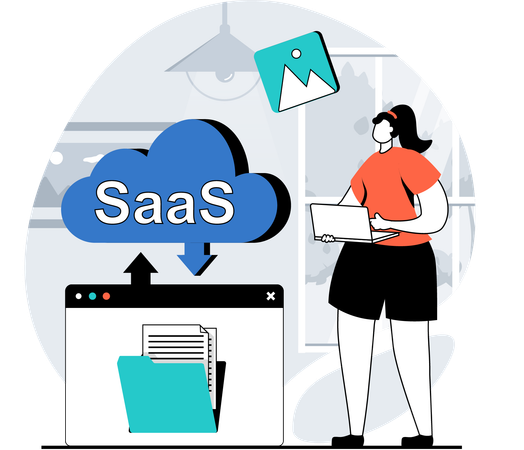 Employee stores company folder on SaaS  Illustration