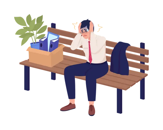 Employee Stressed Of Dismissal Semi Flat Color Vector Character Losing Job Editable Figure Full Body Person On White Simple Cartoon Style Illustration For Web Graphic Design And Animation Illustration