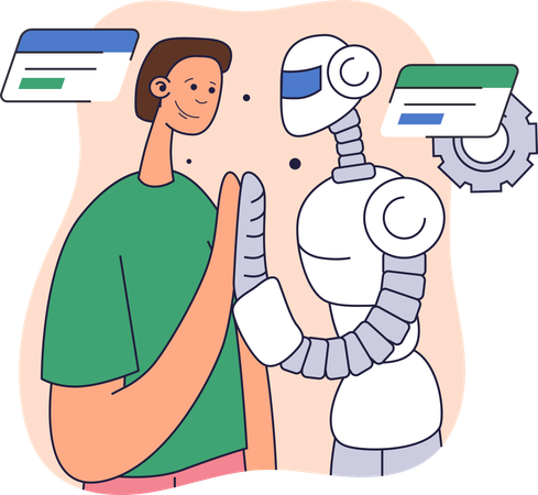 Employee takes assistance of robot  Illustration