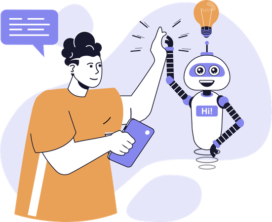 従業員がロボットの助けを受ける  イラスト