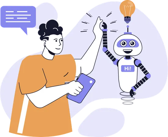 従業員がロボットの助けを受ける  イラスト