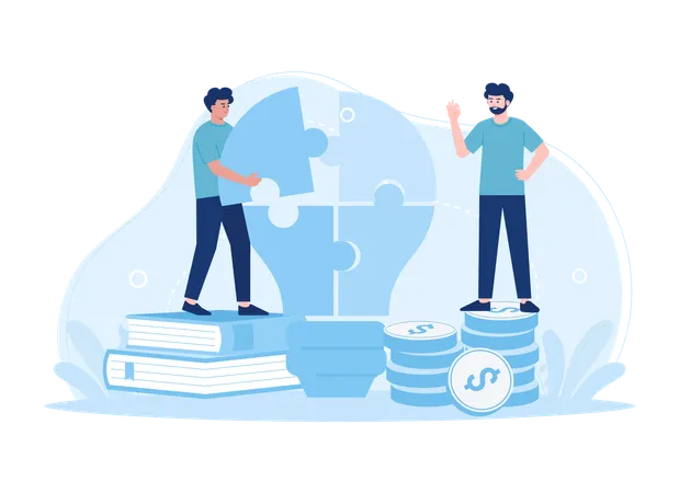 Employee Teamwork Connecting Bulb Puzzle Trending Concept Flat Illustration Illustration