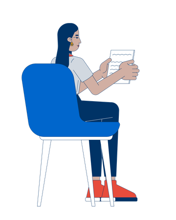 Une employée tenant des notes tout en étant assise sur une chaise  Illustration