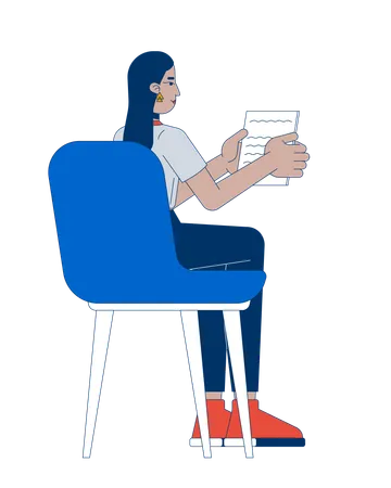 Une employée tenant des notes tout en étant assise sur une chaise  Illustration