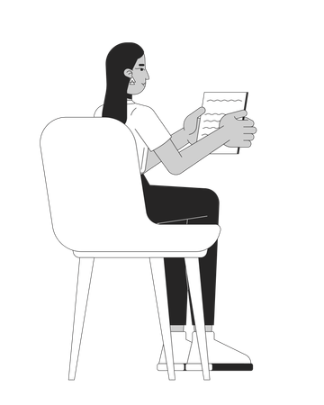 Une employée tenant des notes tout en étant assise sur une chaise  Illustration