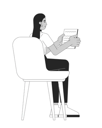 Une employée tenant des notes tout en étant assise sur une chaise  Illustration