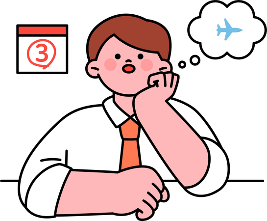 Employee thinks of international trip  Illustration