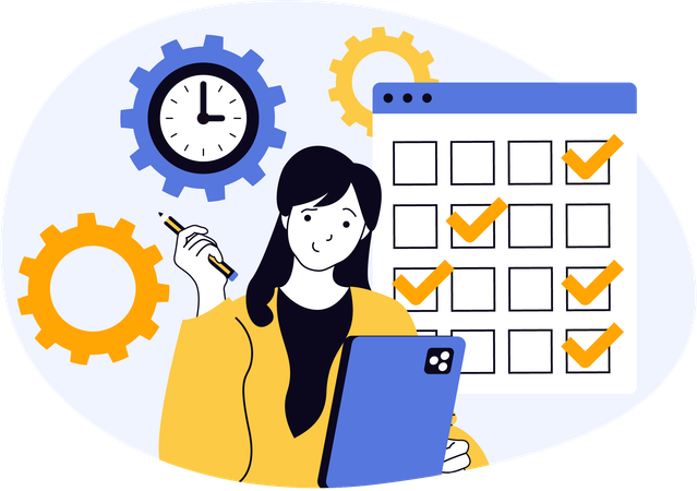 Employee tick mark completed tasks of project  Illustration