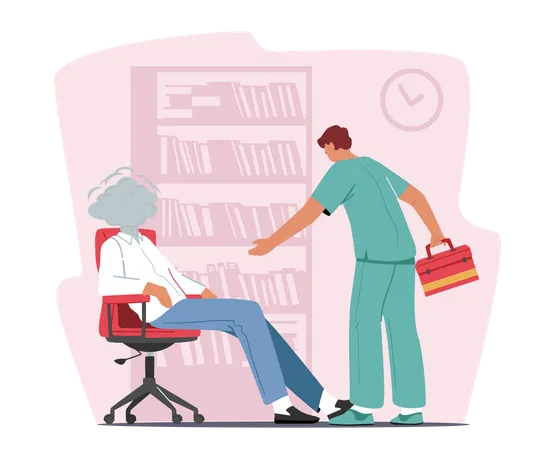 Professional And Emotional Burnout Concept Doctor In Robe Trying To Help Businessperson With Steam Instead Of Head Exhausted Frustrated Worker Need Help Or Vacation Cartoon Vector Illustration Illustration