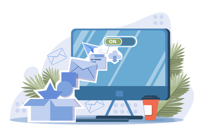 Employee toggles on the internet connection  イラスト