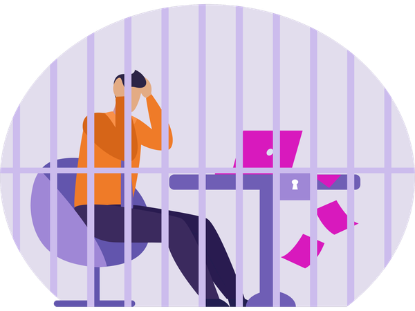 Employee Trapped in cage  Illustration
