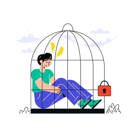 Employee trapped inside cage  Illustration