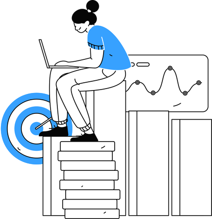 Employée travaillant sur un rapport d'analyse en ligne  Illustration