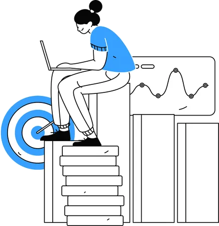 Employée travaillant sur un rapport d'analyse en ligne  Illustration