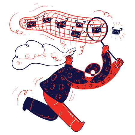 Employee trying to catch chat mails  Illustration