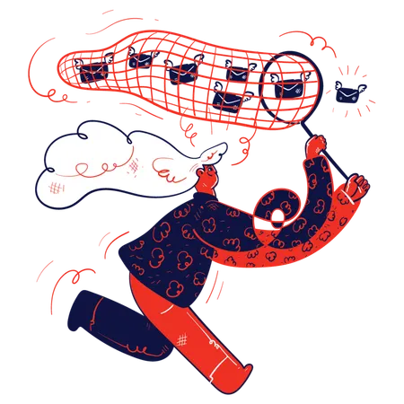 Employee trying to catch chat mails  Illustration