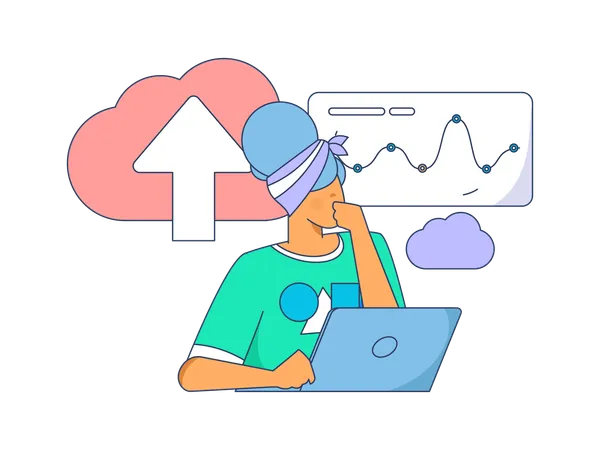 Employee uploading cloud data  Illustration