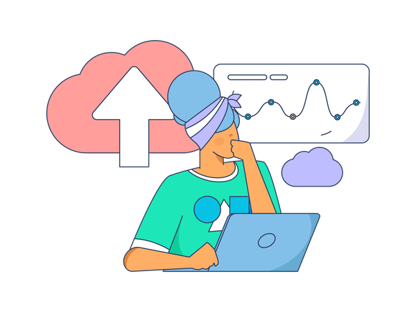 Employee uploading cloud data  Illustration