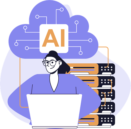 Employee uploads data on AI server  Illustration