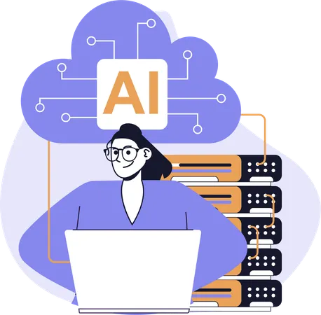 Employee uploads data on AI server  Illustration
