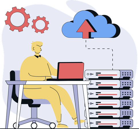 Employee uploads data on cloud  Illustration