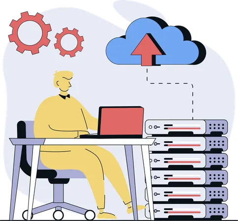 Employee uploads data on cloud  Illustration