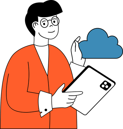 Employee uses cloud data  Illustration