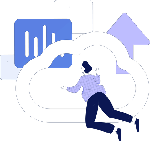 Employee uses cloud network  Illustration