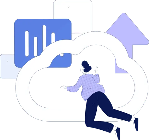 Employee uses cloud network  Illustration