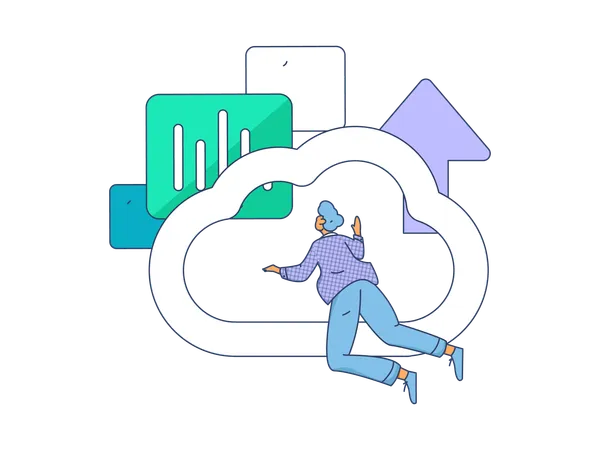 Employee uses cloud network  Illustration