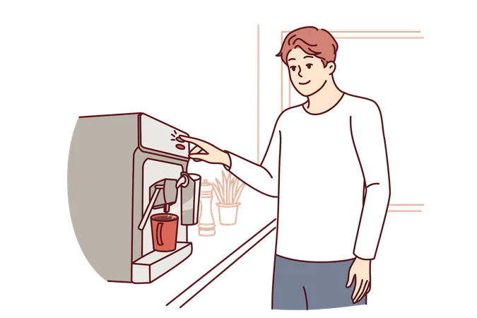 Employee uses vending machine for coffee  Illustration