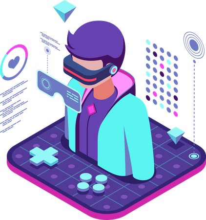 Employee using VR technology to attend meeting  Illustration