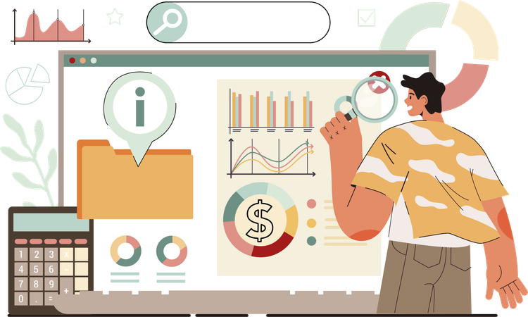 Employee views at stock market data  Illustration